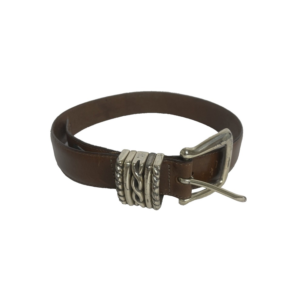 Brighton Womens Brown Leather Belt Sz S 30-32‎ Silver Cowgirl Western Decorative